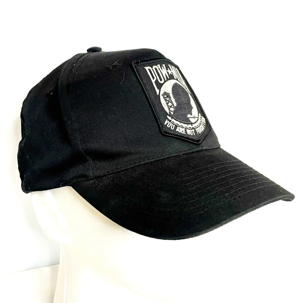 Vintage Nissun Dad Cap, Military "POW M.I.A", Black Cotton w/ Embroidered Patch